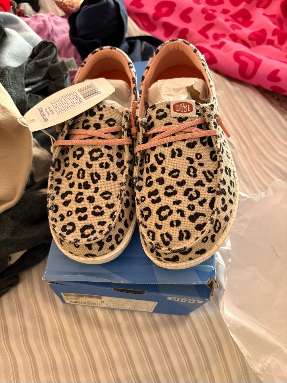 Hey Dude Kids Leopard Print Sneakers with Pink Accents